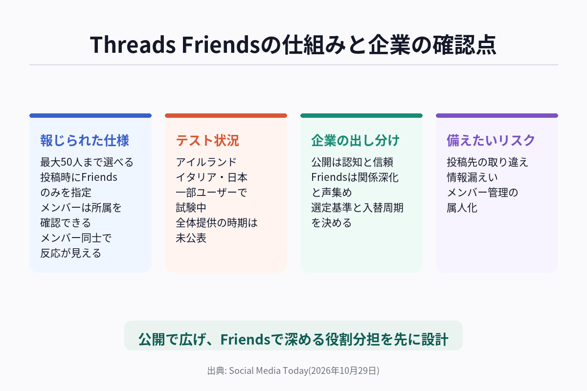 Threads Friendsの仕組みと企業が確認すべき点を整理した図解