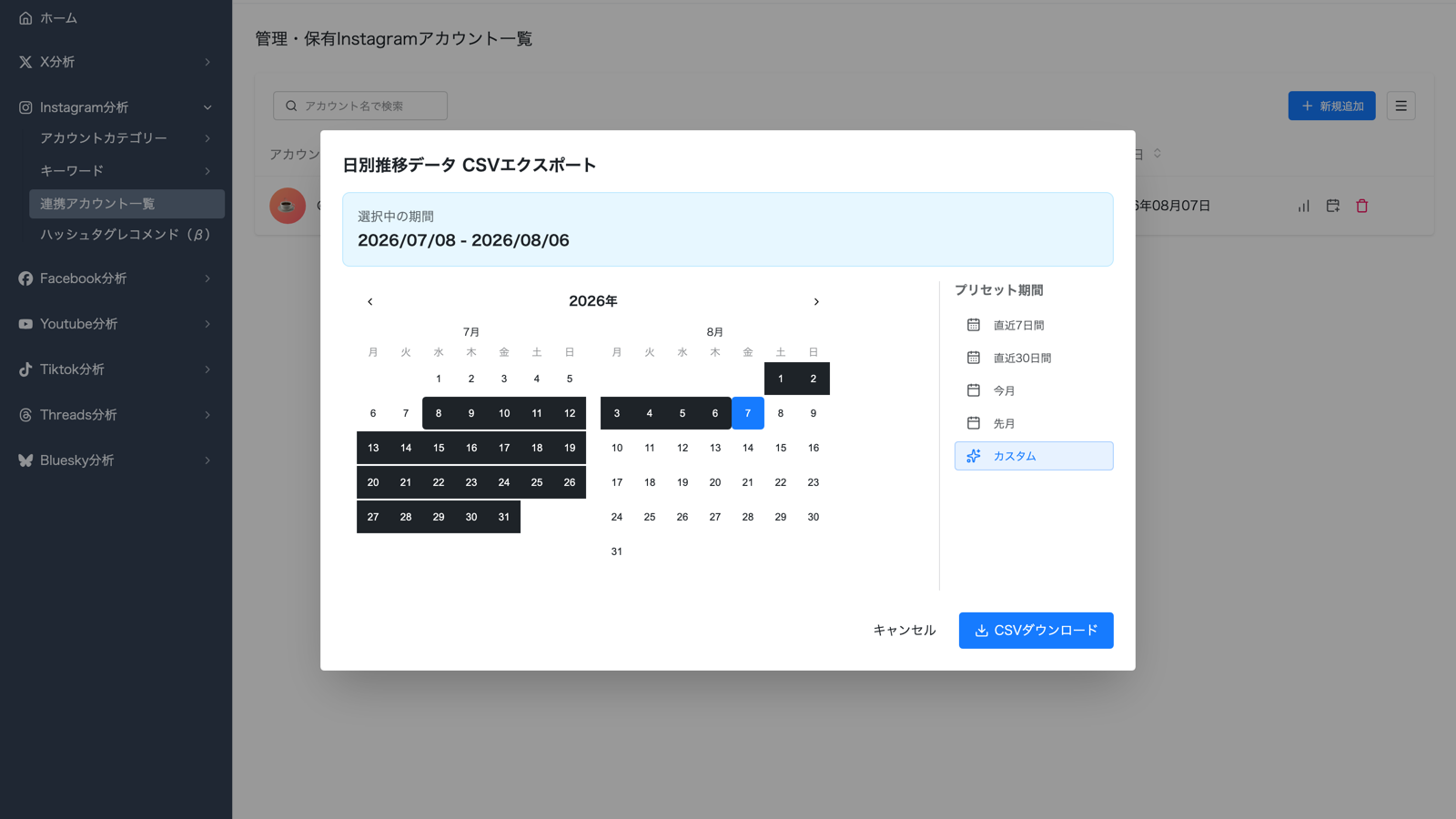 複数SNSの実績を横断集計したスプレッドシートとレポート画面を表示したレポート自動化ダッシュボードの画面